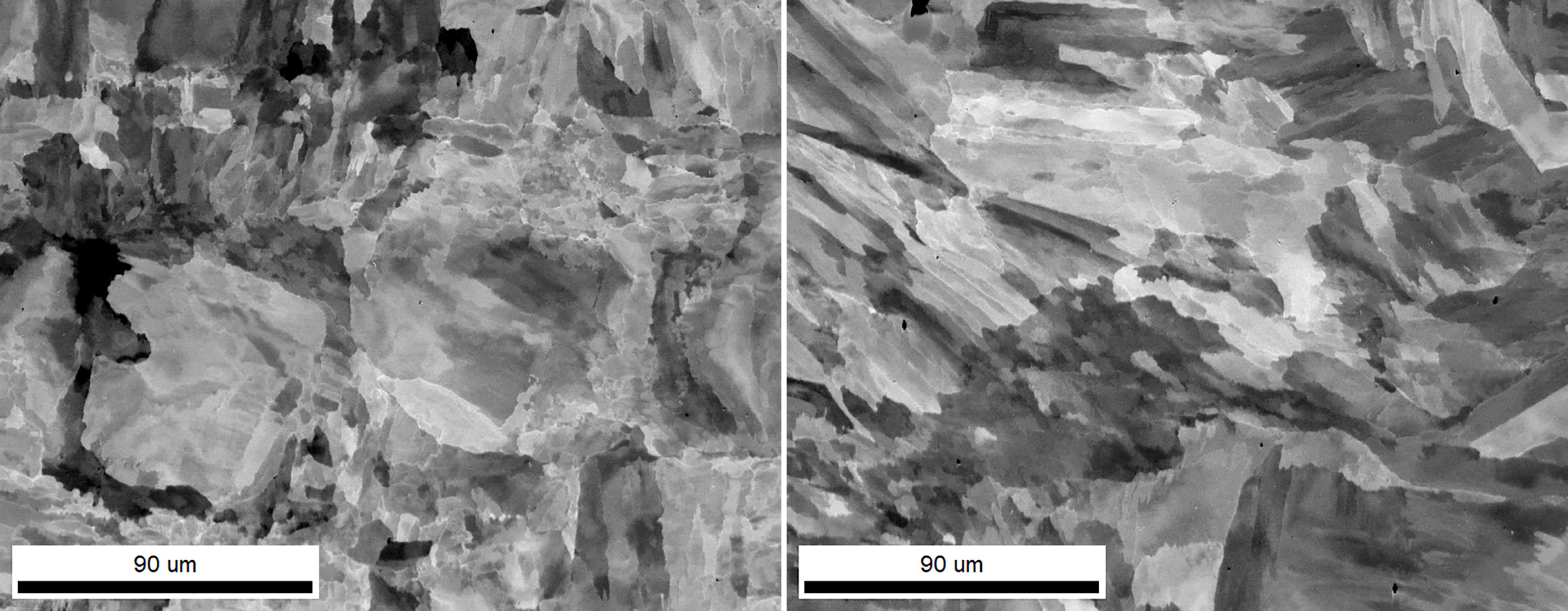 PRIAS (center ROI) maps from the normal (left), and transverse (right) build directions.
