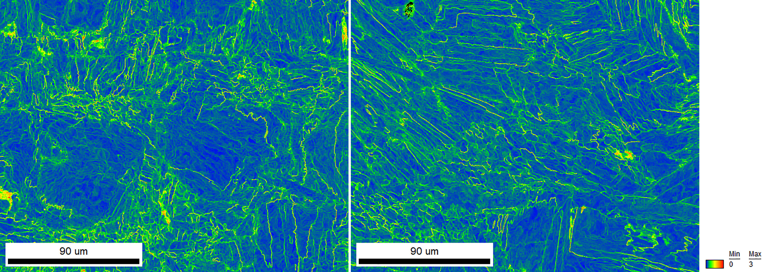 Third nearest-neighbor LOS maps from the normal (left) and transverse (right) build directions.