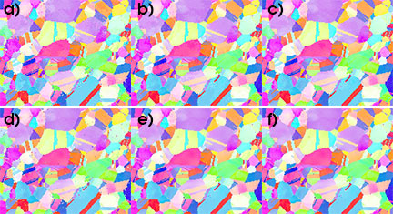 図 4. バンド幅a) 63、 b) 95、c) 127を、(a – c) および refine後の(d – f)で比較します。