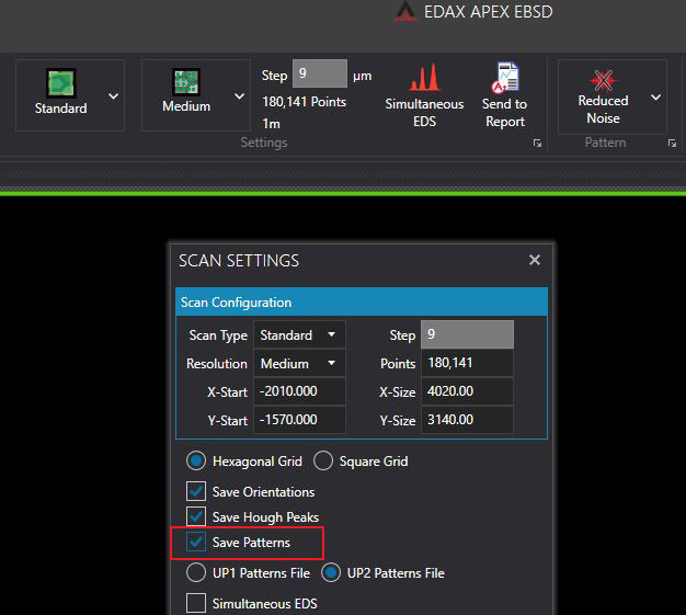 スキャンパラメータウィンドウ